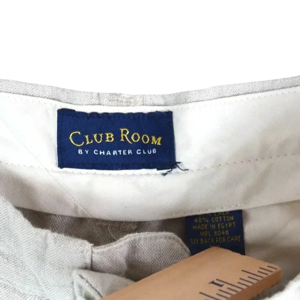 Club Room || Men's Regular Fit Linen Flat Front Shorts Natural Khaki Size 34